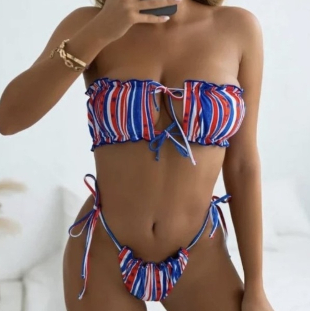 Striped Red, White, and Blue Bikini Set